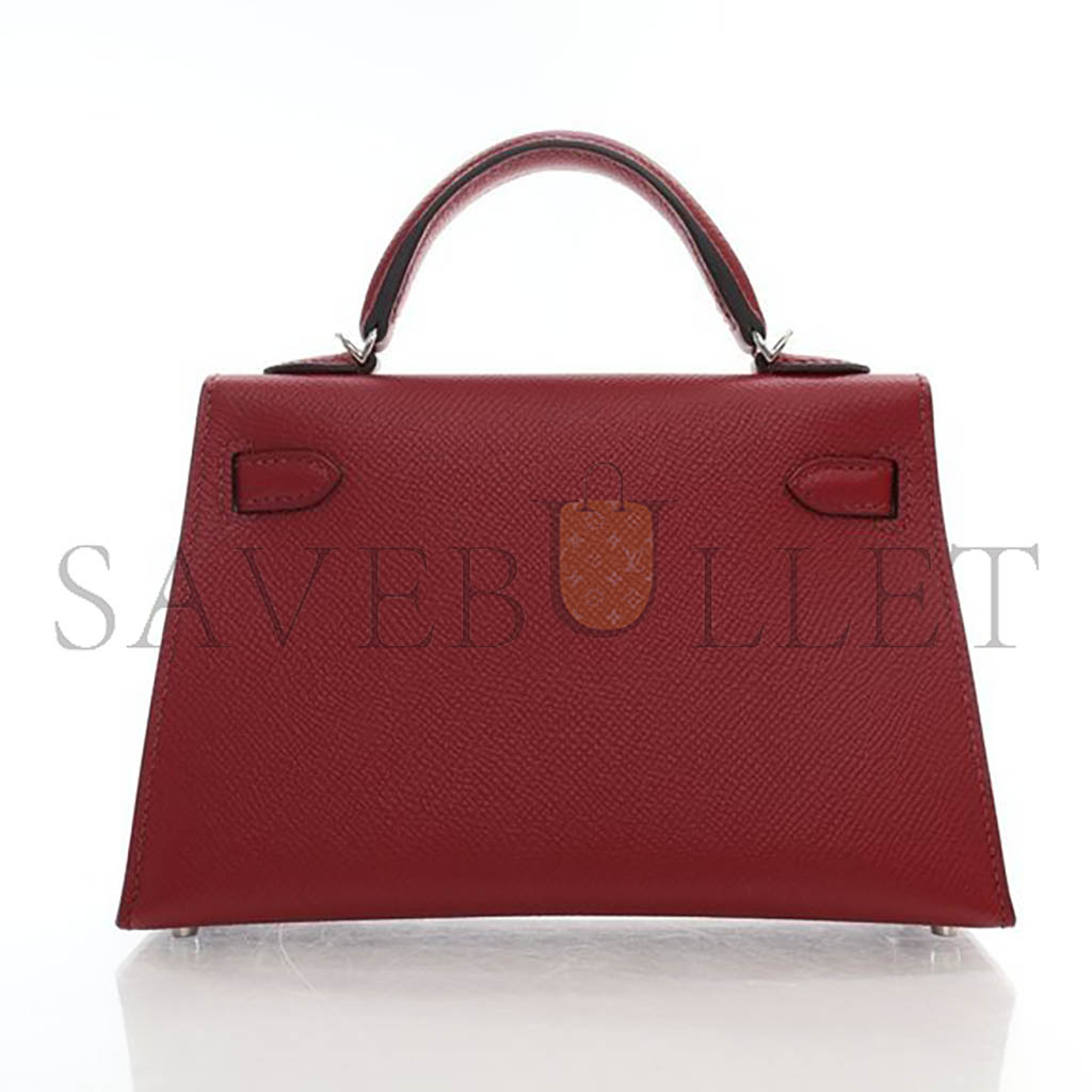 HERMÈS MASTER  MINI KELLY II EPSOM BURGUNDY SILVER BUCKLE (19*12*5.5cm)